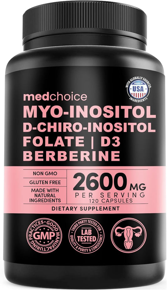 14-in-1 Inositol Supplement & Hormone Support for Women - 40:1 Myo-inositol & D-Chiro Inositol Ovarian Support Capsules for Hormone Balance with Folate, Vitamin D and B12 (120 count) (Pack of 1)