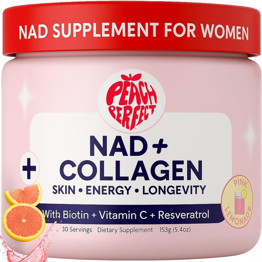 NAD Supplements for Women – Liposomal NAD+ Collagen Powder, 500mg NAD, Resveratrol, Vitamin C & Biotin – NMNH Alternative for Healthy Aging & Energy, Hair Skin & Nails – Pink Lemonade Mix, 30 SVG
