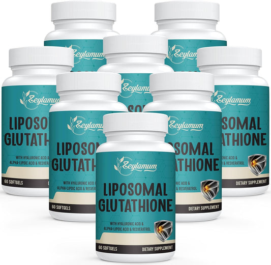 2400 MG Liposomal Glutathione Softgels, Max Absorption, Active Form L-Glutathione Reduced (GSH), with Hyaluronic Acid, Resveratrol, Master Antioxidants for Detox, Brain, Immune System, 480 Softgels