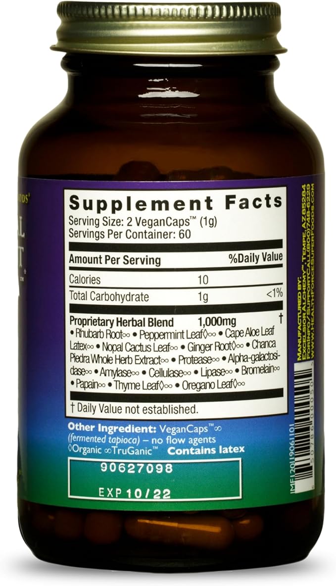 HEALTHFORCE SUPERFOODS Intestinal Movement Formula - Natural Laxative Supports Bowel Regularity - All-Natural Digestion Supplement to Support Constipation - Gluten-Free & Vegan - 120 Capsules