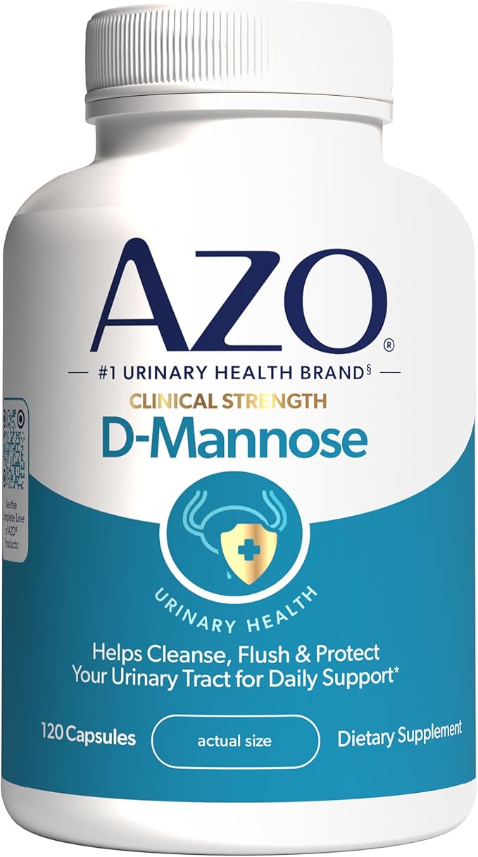 AZO D Mannose Urinary Tract Health, Cleanse, Flush & Protect The Urinary Tract, No.1 Pharmacist Recommended Brand, Clinical Strength, Non-GMO, 120 Count
