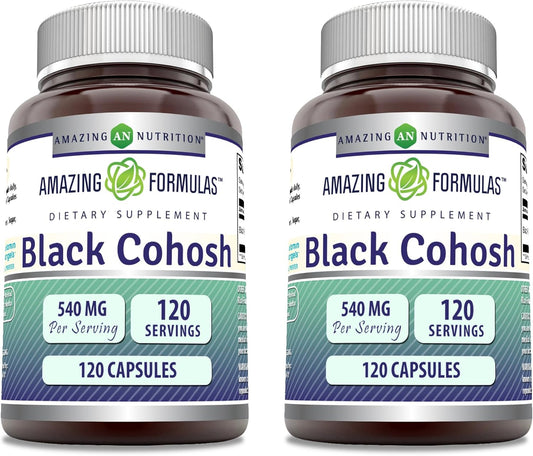 Amazing Formulas Black Cohosh 540mg 120 Capsule Supplement | Non-GMO | Gluten Free | Made in USA (2 Pack)