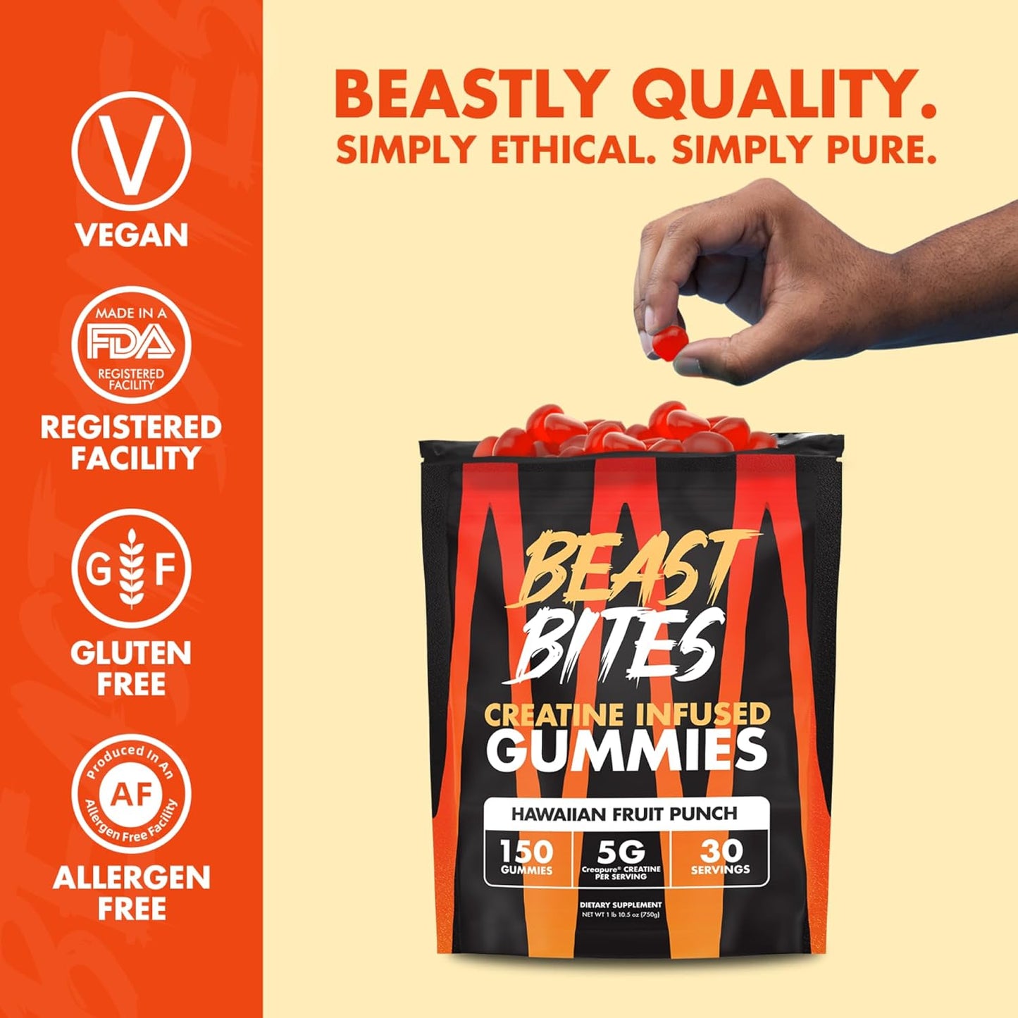 Creatine Infused Gummies - 5g Creapure Creatine Monohydrate Per Serving - NSF Certified for Sport - 30 Servings