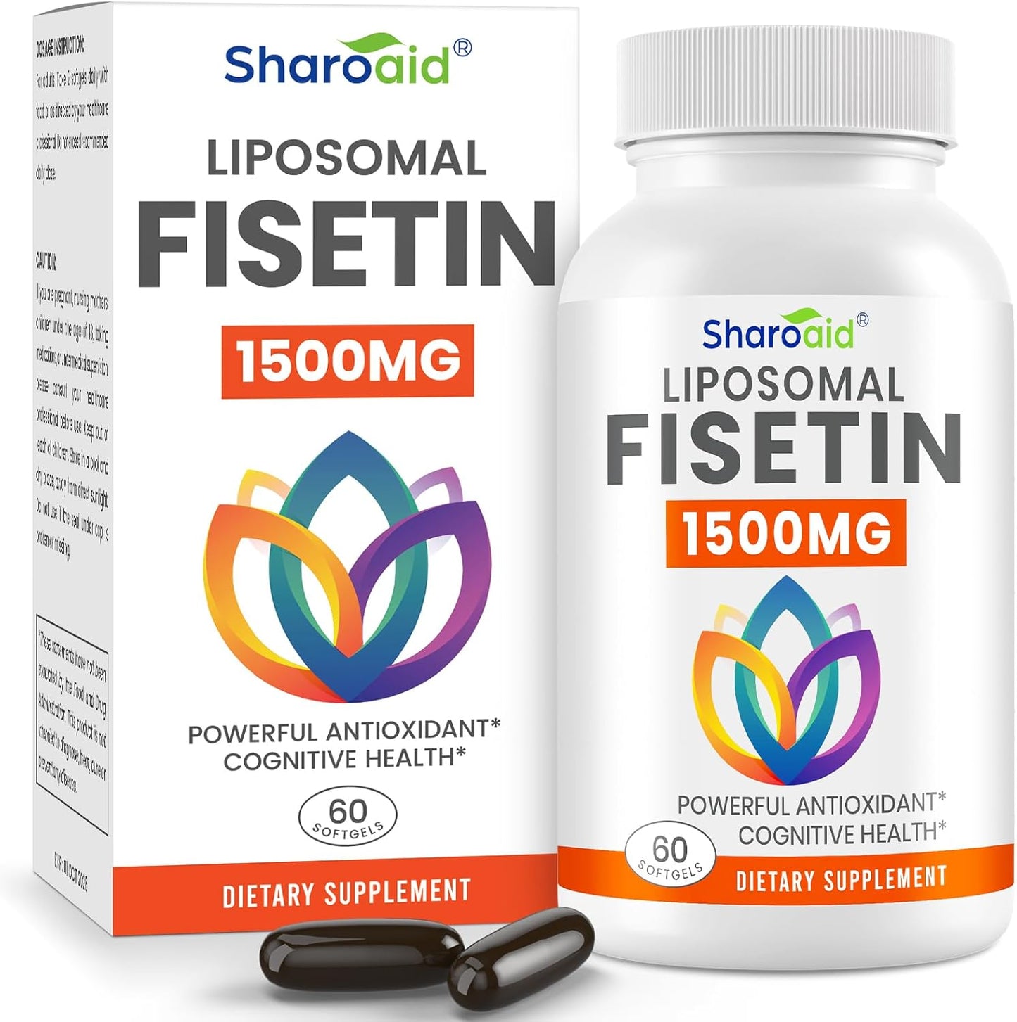 1500mg Fisetin Supplements - Powerful Absorption with Liposomal Delivery,98% Pure Fisetin,Polyphenol Antioxidant for Healthy Aging,Non-GMO - 1 Bottles, 60 Softgels for Adults