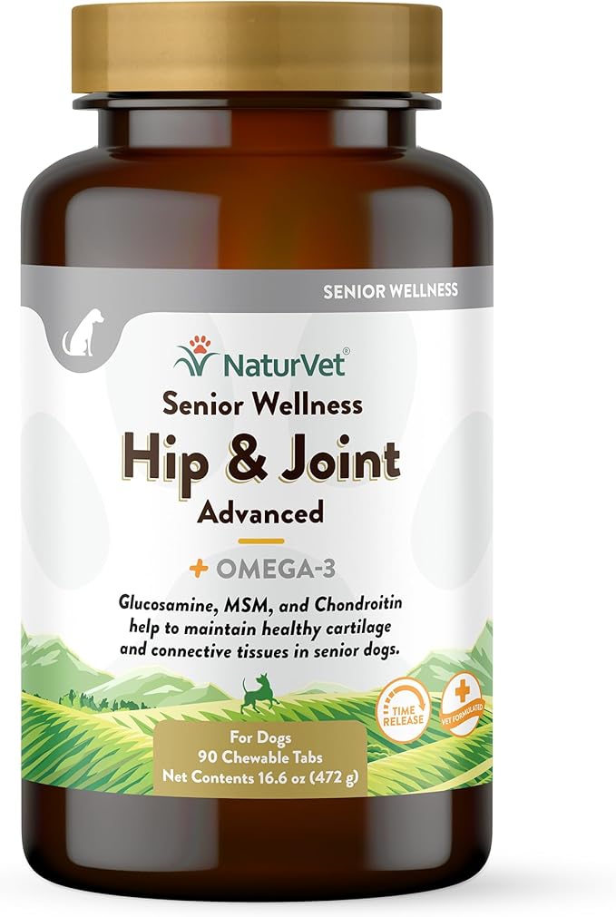 NaturVet – Senior Wellness Hip & Joint Advanced Plus Omegas | Help Support Your Pet’s Healthy Hip & Joint Function | Supports Joints, Cartilage & Connective Tissues | 90 Time Release Tablets