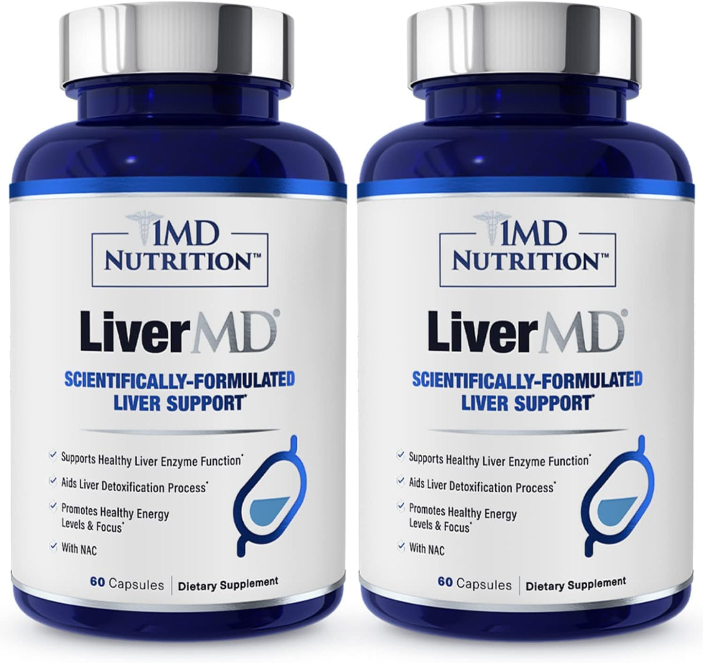 1MD LiverMD - Liver Support Supplement | Siliphos Milk Thistle Extract - Highly Bioavailable, for Liver Support | 60 Capsules (2-Pack)