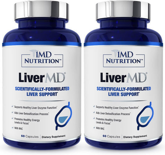 1MD LiverMD - Liver Support Supplement | Siliphos Milk Thistle Extract - Highly Bioavailable, for Liver Support | 60 Capsules (2-Pack)