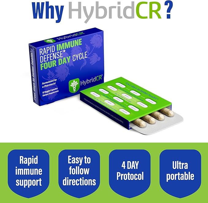 HybridCR Rapid Immune Support Supplement Pharmacist Formulated Natural Herbal Formula to Immunity Boost Response Gluten-Free Natural Cold Remedy | 12 Capsules in 4 Day Dose Pack