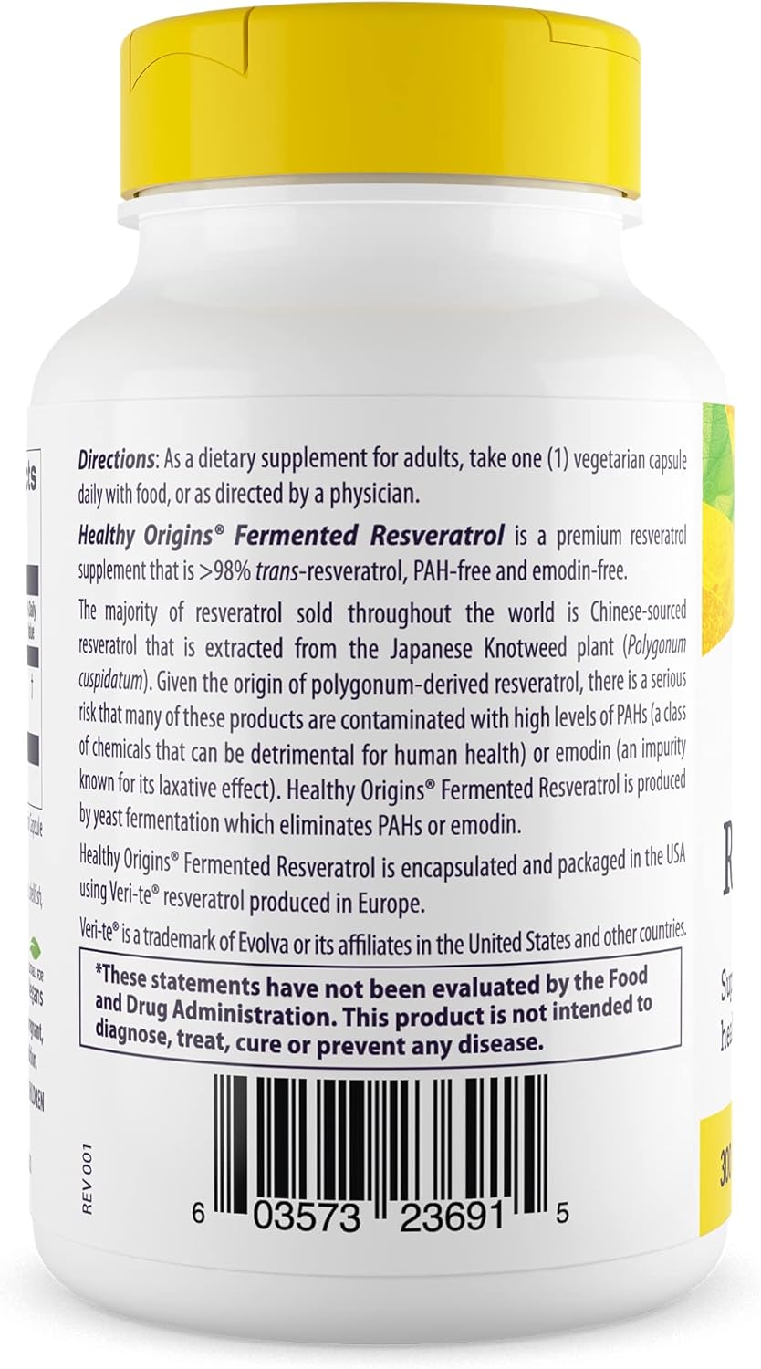 Heathy Origins Fermented Resveratrol (Non-GMO, 98% Trans-Resveratrol, European Sourced) 300 mg, 150 Veggie Caps