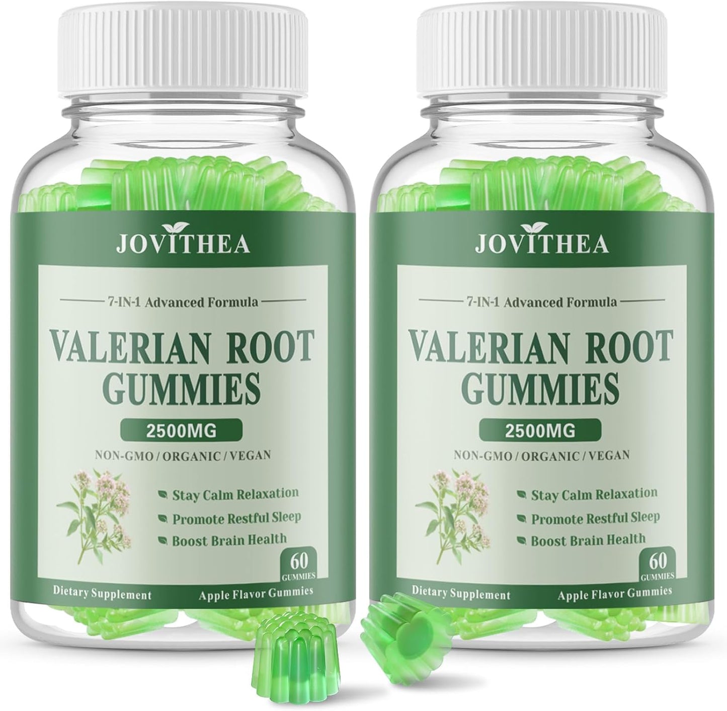 2 Pack Organic Valerian Root Gummies, Herbal Supplements for Calm & Relaxation, Natural Sleep Support for Adults & Kids, Melatonin Free, Vegan, Non-GMO, Gluten Free, Apple Flavor, 120 Count