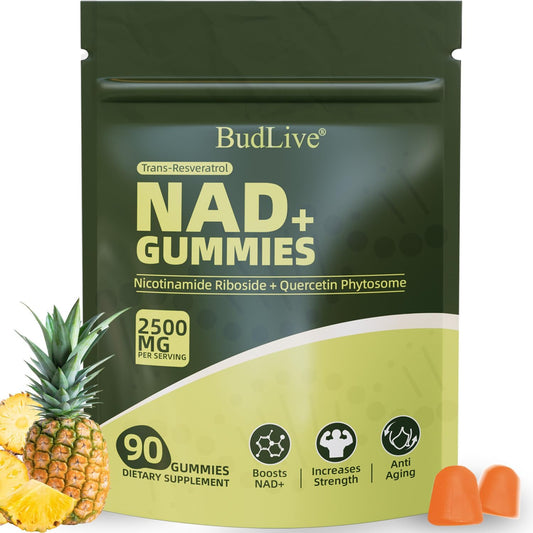NAD+ Gummies – Sugar-Free NAD Supplement with Liposomal Nicotinamide Riboside, Resveratrol & Quercetin – Anti-Aging, Cellular Energy & Health Support – Pineapple Flavor, 90 Gummies