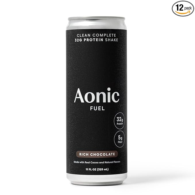 Aonic Fuel 32g Protein Shake, 5g Fiber, Lactose-Free, Complete Amino Acid Profile, No Added Sugar, Made with Real Cocoa, 11 fl oz (Pack of 12) - Rich Chocolate