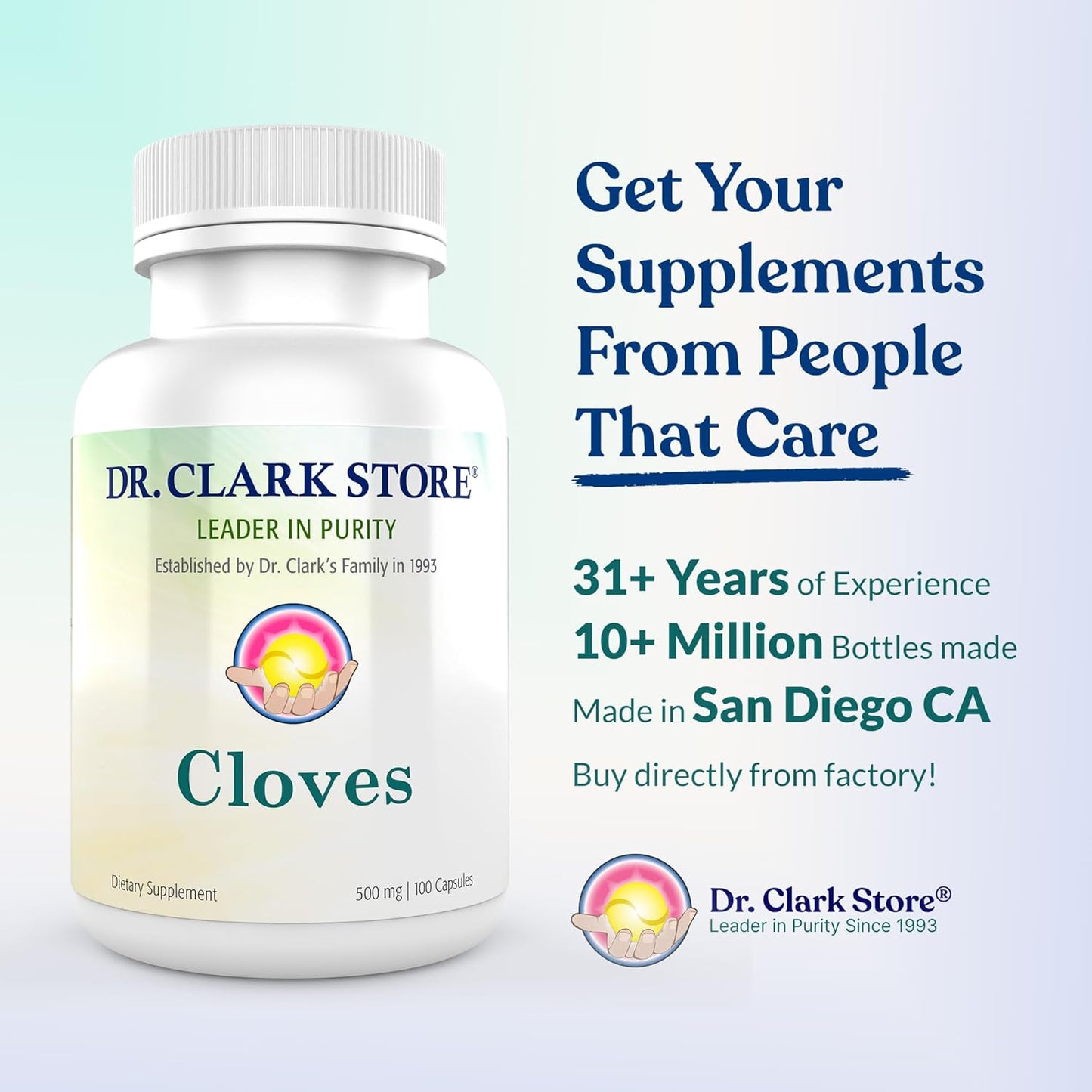 Dr Clark Cloves Healthcare Supplement - Natural Digestive Health, 500 mg, 100 Pure Gelatin Capsules