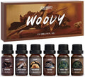 SALUBRITO Woody Fragrance Oils Set, Wood Essential Oil Set for Diffuse, Forest Pine, Sandalwood, Leather, Teakwood, Myrrh, Cedarwood Scented Oil for Candle, Soap Making