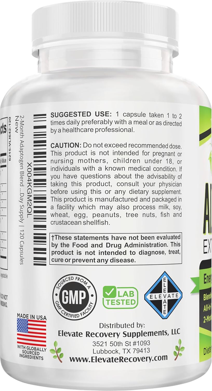 2-Month Adaptogen Supplement (9-in-1) Adaptogenic Complex with: Ashwagandha, Panax Ginseng, Rhodiola & More | Premium Herbal Extracts Blend | Adaptogen Supplements | 60-Day Bulk Supply | 120 Capsules