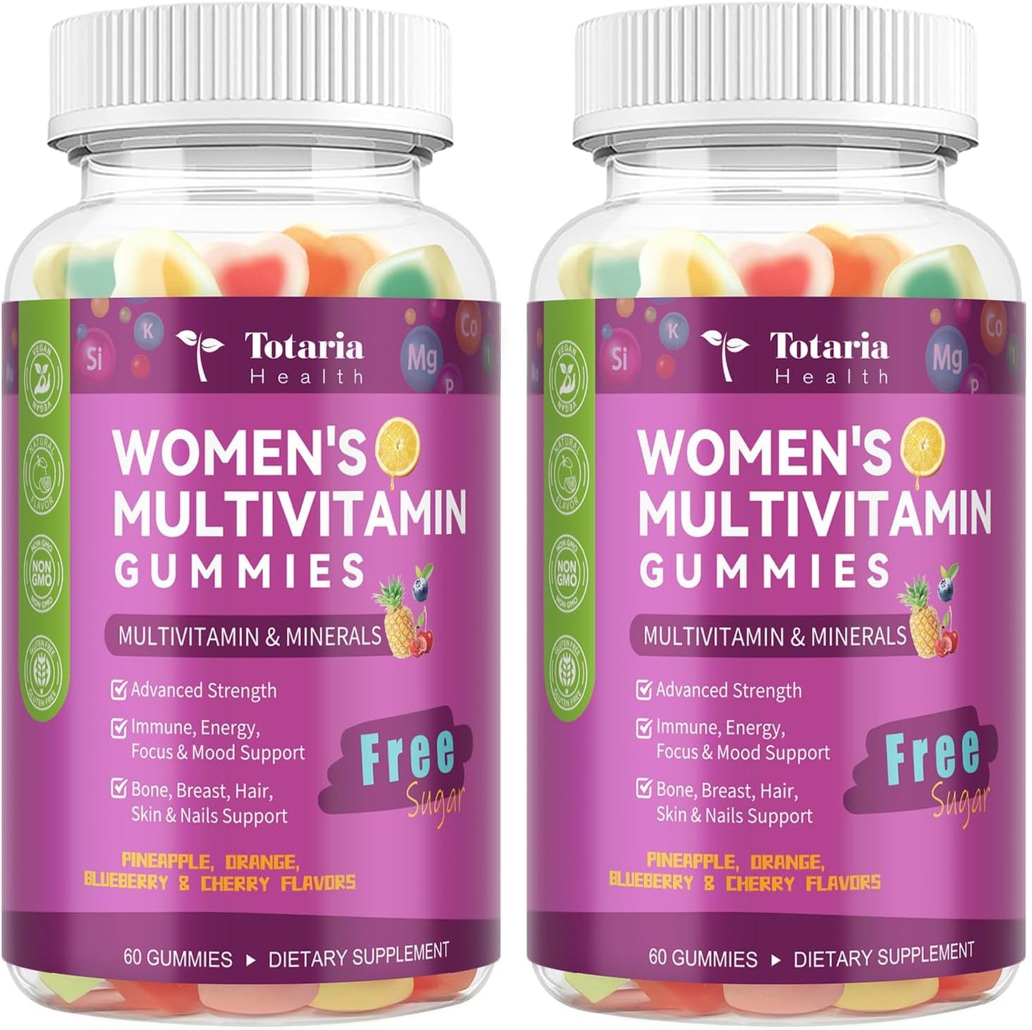 (2 Pcs) Sugar Free Womens Multivitamin Gummies with Iron, Women's Multivitamin w/Vitamins C, D3 K2, B12, B6, Filled Gummies for Daily Nutritional Support| Immune Support| Skin Health, Mixed Flavors