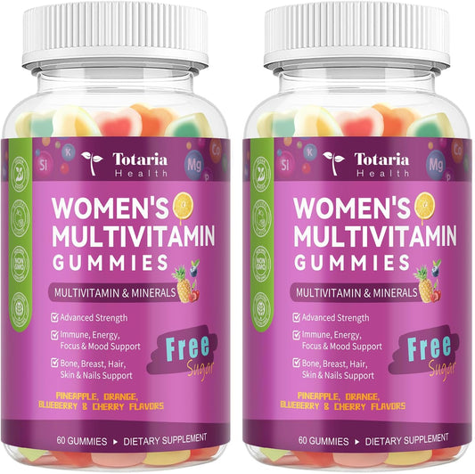 (2 Pcs) Sugar Free Womens Multivitamin Gummies with Iron, Women's Multivitamin w/Vitamins C, D3 K2, B12, B6, Filled Gummies for Daily Nutritional Support| Immune Support| Skin Health, Mixed Flavors