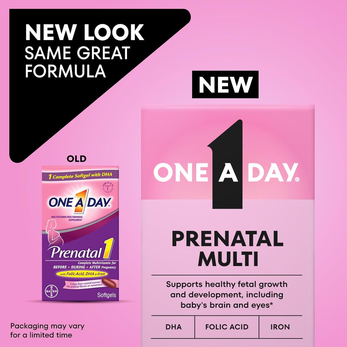 ONE A DAY Women's Prenatal 1 Multivitamin including Vitamins A, C, D, B6, B12, Iron, Omega-3 DHA & more - Supplement for Before, During, & Post Pregnancy, 30 Ct (Pack of 1)(Packaging May Vary)