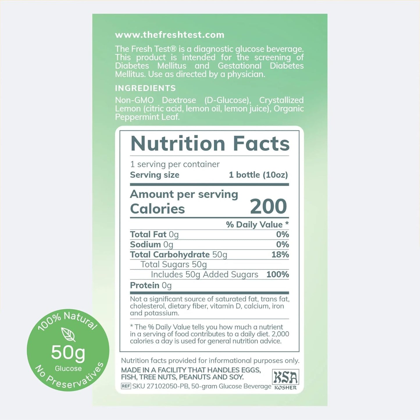 The Fresh Test, 50-gram Bottled Powder Drink Mix | Additive-Free, Non-GMO, Organic Ingredients | Mint Lemonade