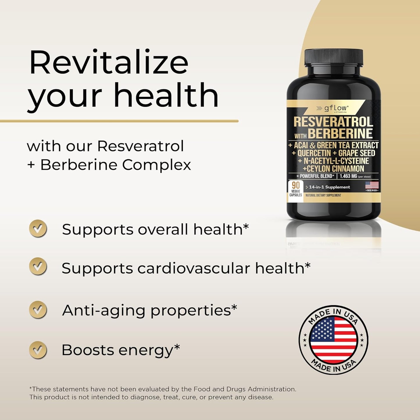Resveratrol Supplement - 6000mg Max Strength with Berberine 3000mg Ceylon Cinnamon 1000mg Quercetin 2000mg, n Acetyl cysteine, Green Tea Extract, Acai - 14-in-1 Complex, 100% Natural
