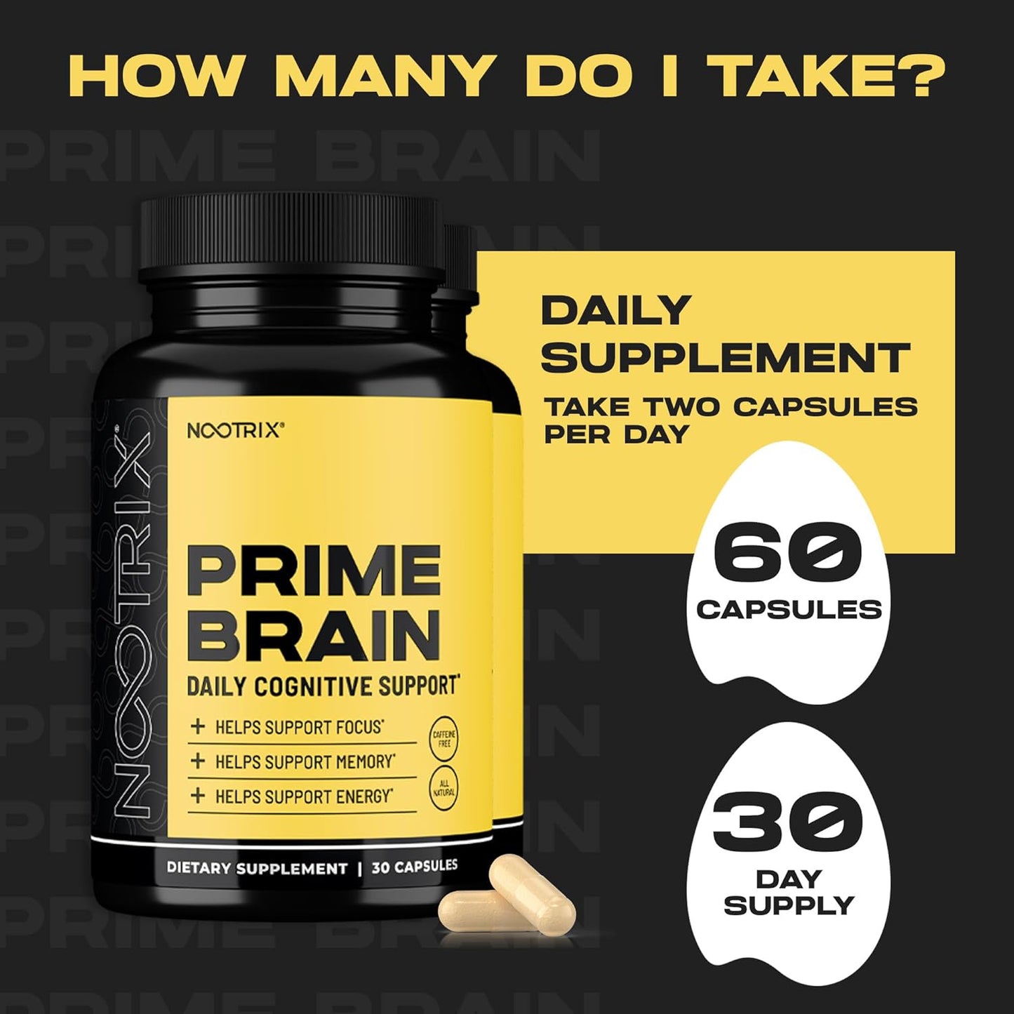 Prime Brain Nootropic Supplement | Supports Memory, Mental Focus, Cognitive Health & Energy | Promotes Healthy Mood & Brain Function | Ginkgo Biloba, Lion's Mane & L Theanine | 60 Capsules