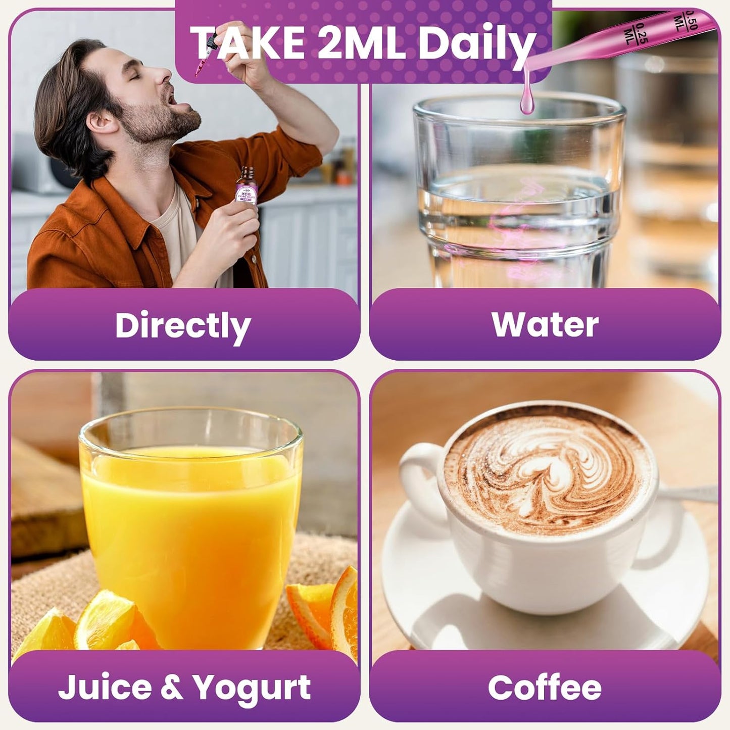 2 Pack Liquid Iron Supplement for Women, Men & Kids - Liquid Iron Drops with Folate, Vitamin C, B6, B12 for Anemia, Red Blood Cell, Energy Support - Grape Flavor