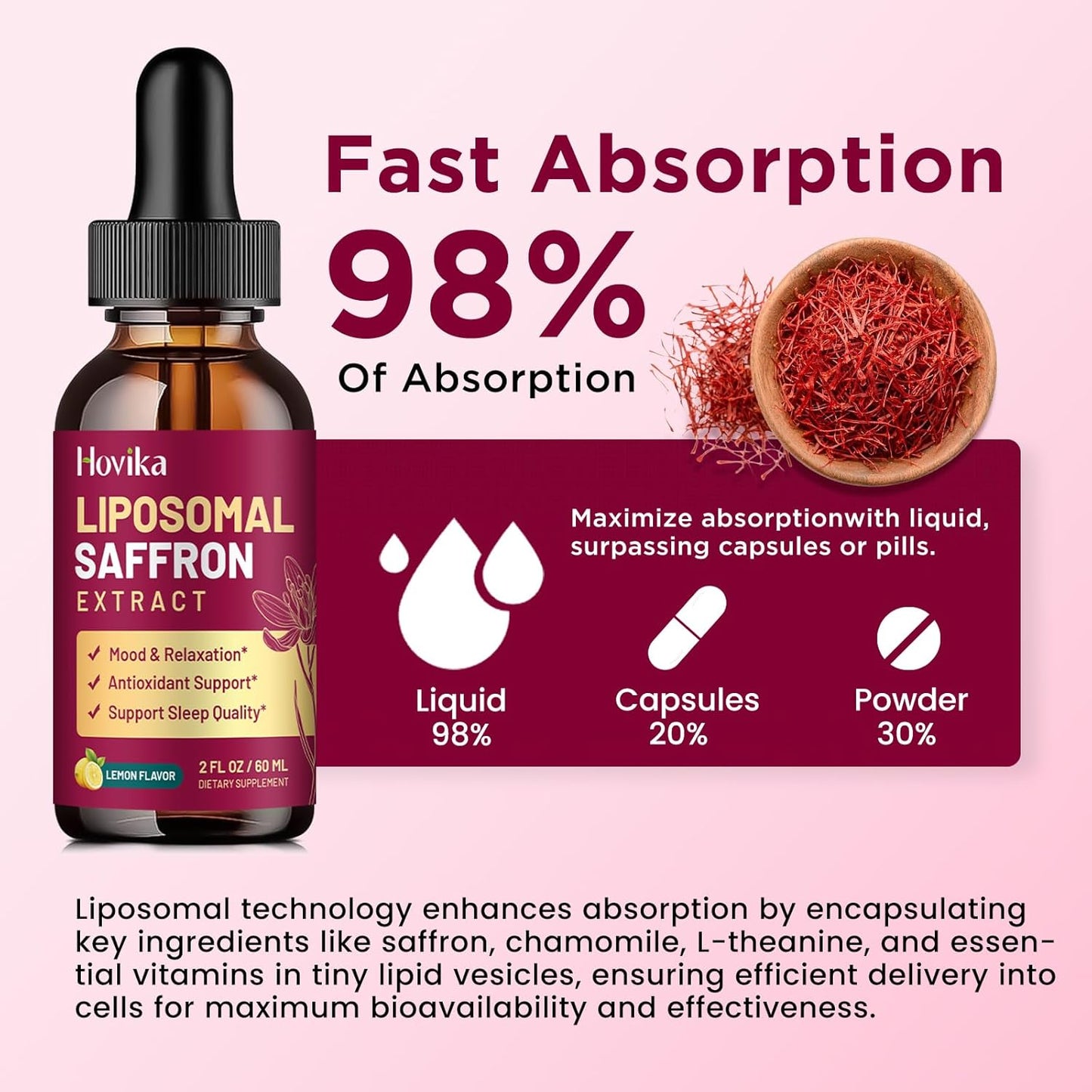 2 Pack Liposomal Saffron Supplements - 88.5mg Saffron Extract Liquid Drops with L-Theanine, Chamomile, Vitamin C, B6, B12 & D3 for Antioxidant, Immune, Mood, Energy, Focus & Sleep - Lemon Flavor