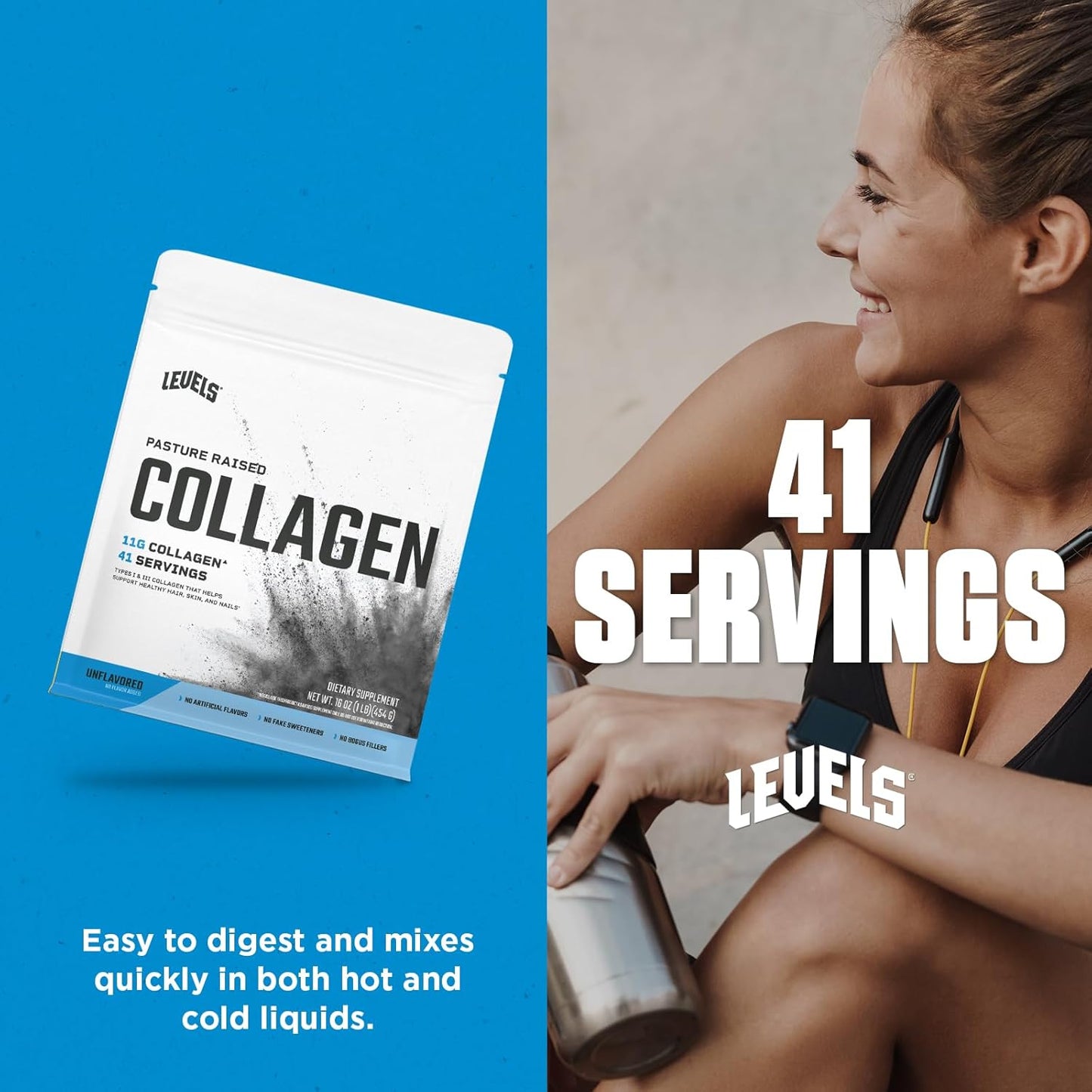 Levels Collagen Peptides, No Artificial Ingredients, 11G of Collagen, Unflavored, 1LB