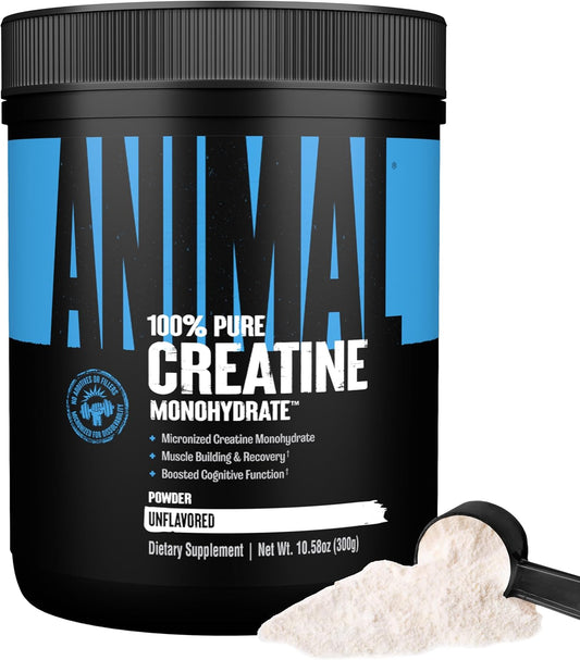 Animal Creatine Monohydrate Powder – Micronized Creatine for Women and Men, Supports Muscle Growth, Strength, Endurance, Recovery and ATP Production, Gym & Workout Supplements - Unflavored, 300g