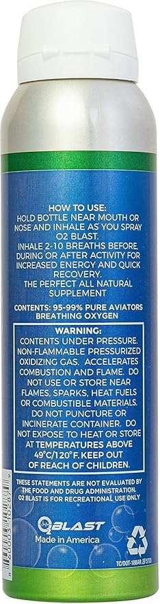 O2 Blast - Pure Oxygen Supplement - Filled with 99.99% Pure Oxygen to Support Fast Recovery, Increase Stamina & Enhance Focus for High Altitude and Action Sports, 4L Portable Can Flip-Top Cap, 2-Pack