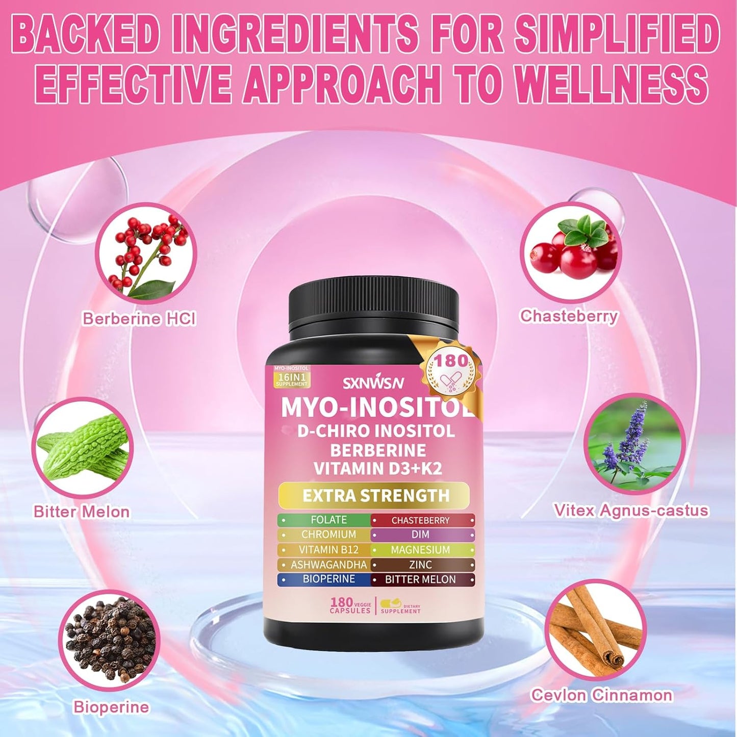 Myo-Inositol & D-Chiro Inositol Supplement with Berberine Ashwagandha - Healthy Hormone Balance & Healthy Ovarian Support for Female Health & Wellness