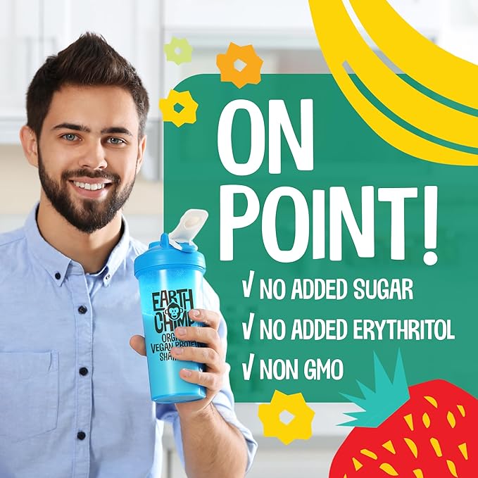 EarthChimp Organic Vegan Protein Powder - with Probiotics - Non GMO, Dairy Free, Non Whey, Plant Based Protein Powder for Women and Men, Gluten Free - 26 Servings 32 Oz (Vanilla) No Scoop