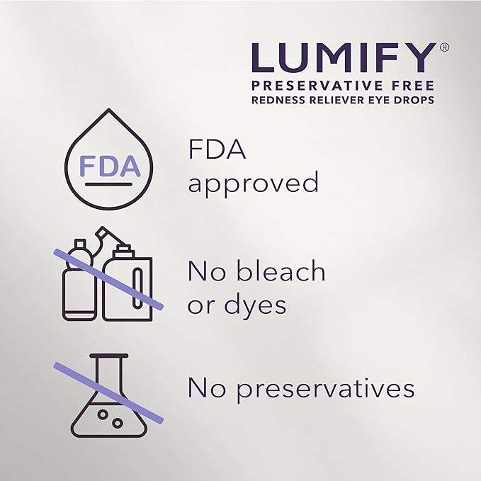 LUMIFY Preservative Free Eye Drops for Red Eyes, Redness Reliever for Sensitive Eye, Brighter and Whiter Looking Eyes, Works in 1 Minute & Lasts Up to 8 Hours, 20 Single-Use Vials