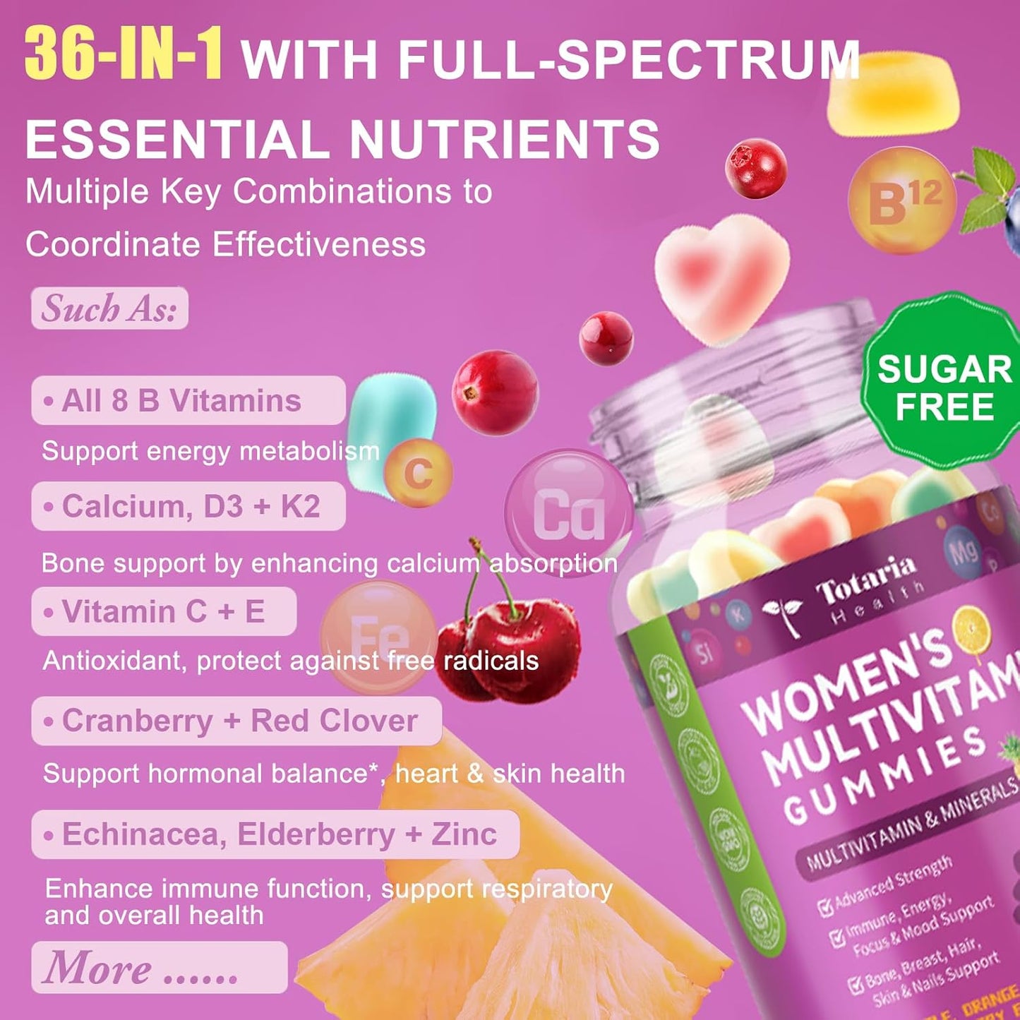 (2 Pcs) Sugar Free Womens Multivitamin Gummies with Iron, Women's Multivitamin w/Vitamins C, D3 K2, B12, B6, Filled Gummies for Daily Nutritional Support| Immune Support| Skin Health, Mixed Flavors