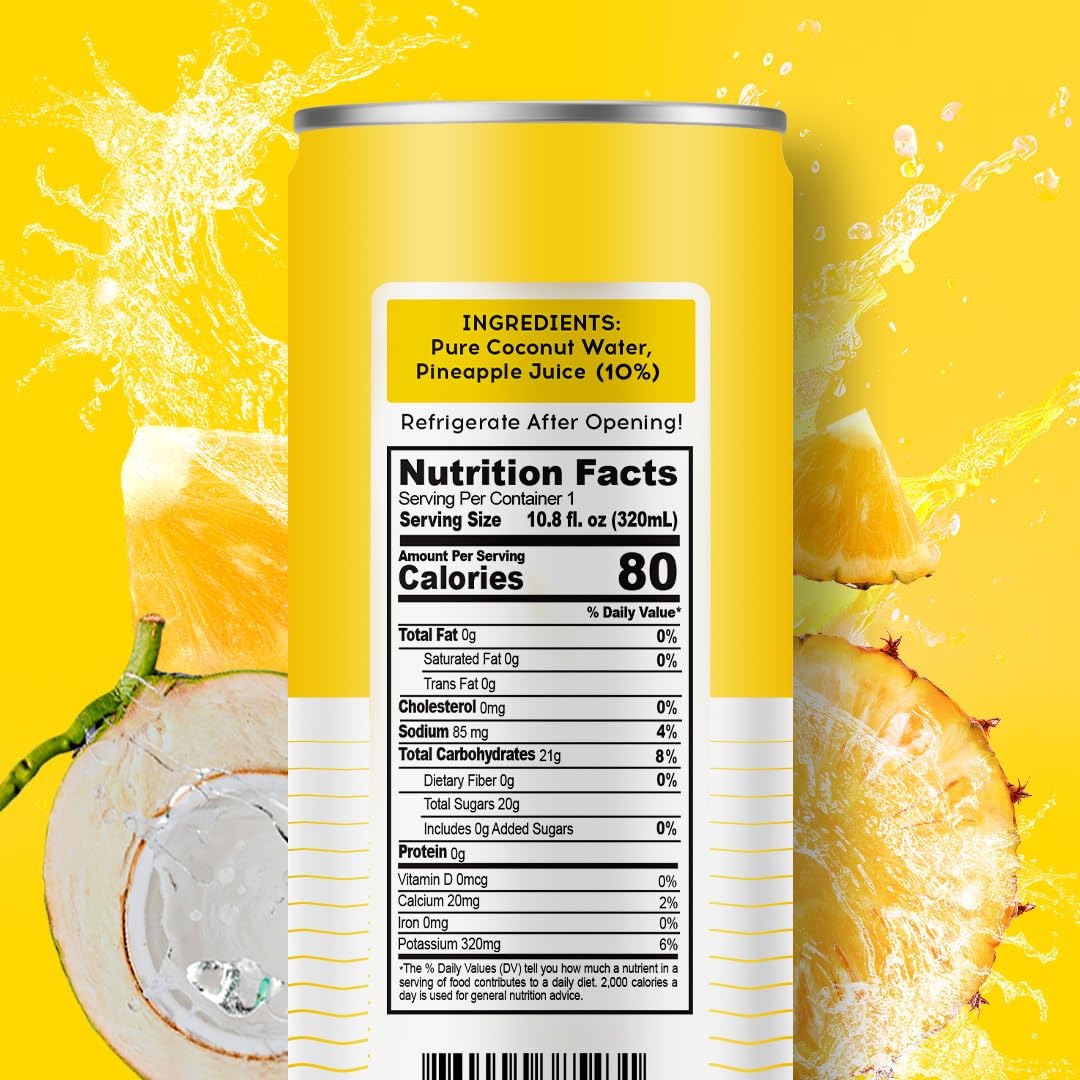 100 Coconuts Pineapple Pure Coconut-100% Pure Coconut Water - Low Calorie All-Natural Drink with Electrolytes - Naturally Sweet, no preservatives- Non-GMO, 11 fl oz, Pack of 12 (Pure Coconut Water)
