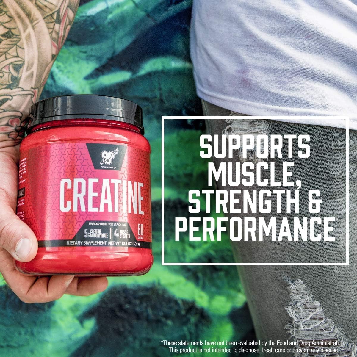 BSN Micronized Creatine Monohydrate Powder, Unflavored, 60 Servings, Supports Muscle Strength, 5g (5000mg) per Servings,Pure & Gluten Free, 5g (5000mg) per Servings