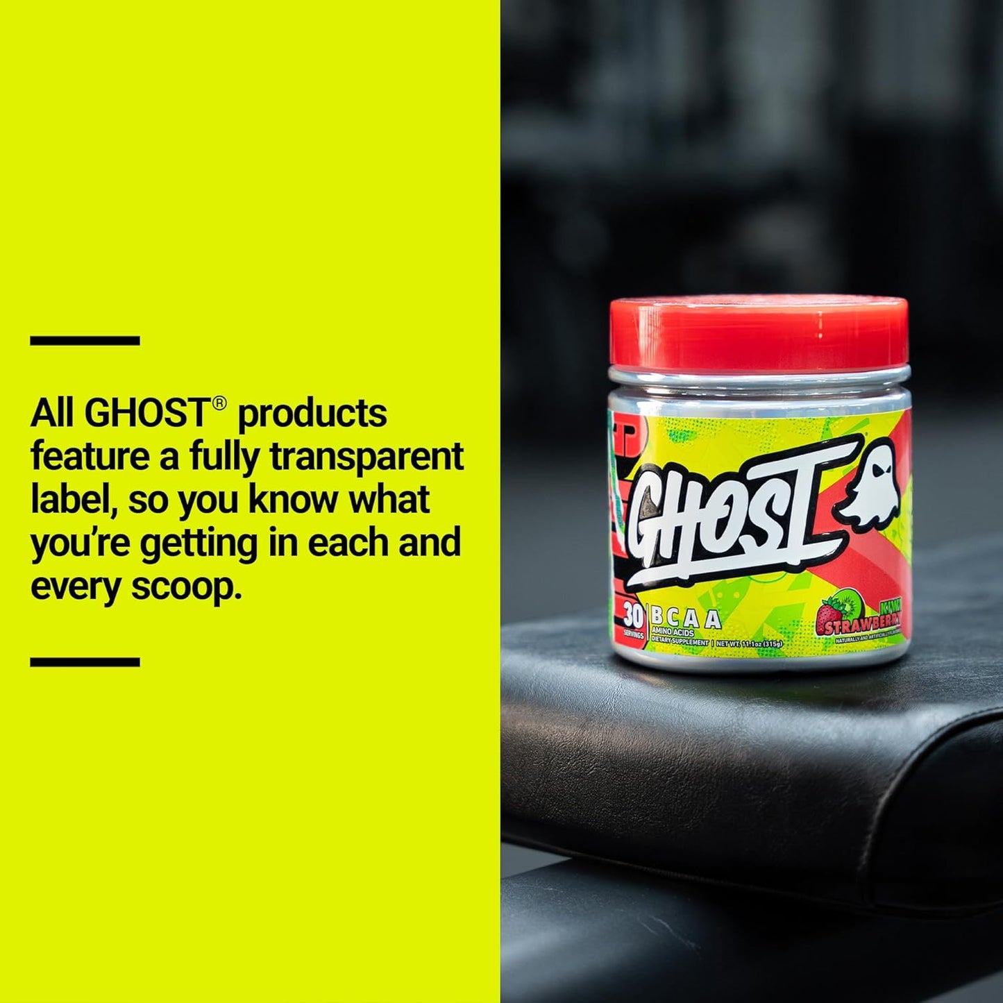 GHOST BCAA Powder Amino Acids Supplement, Kiwi Strawberry - 30 Servings - Sugar-Free Intra, Post & Pre Workout Amino Powder & Recovery Drink, 7G BCAA