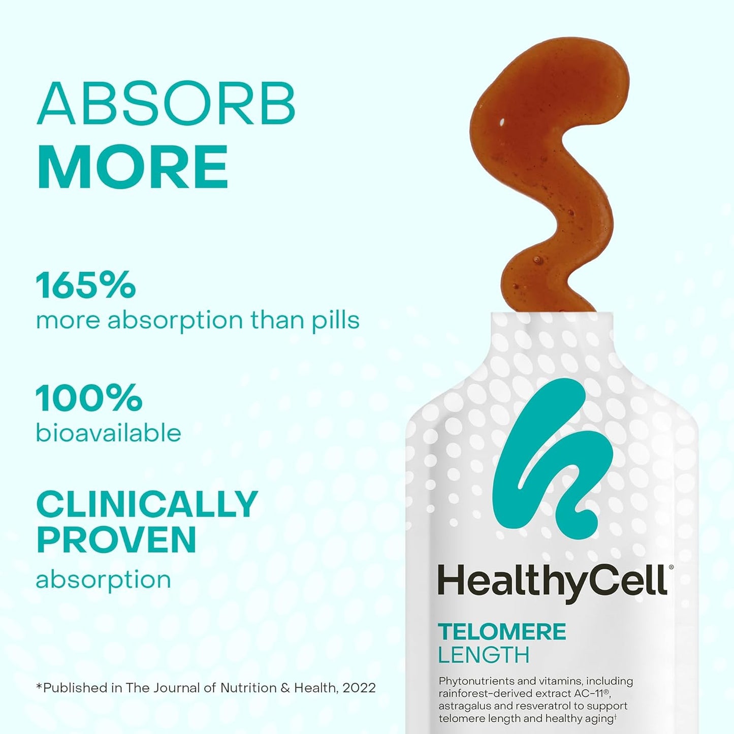 HealthyCell Telomere Length Supplement - Anti-Aging Telomere Lengthening Supplements with Phytonutrients & Vitamins for Cellular Health - AC-11, Astragalus & Resveratrol - 30 Gel Packs, Grape Flavored