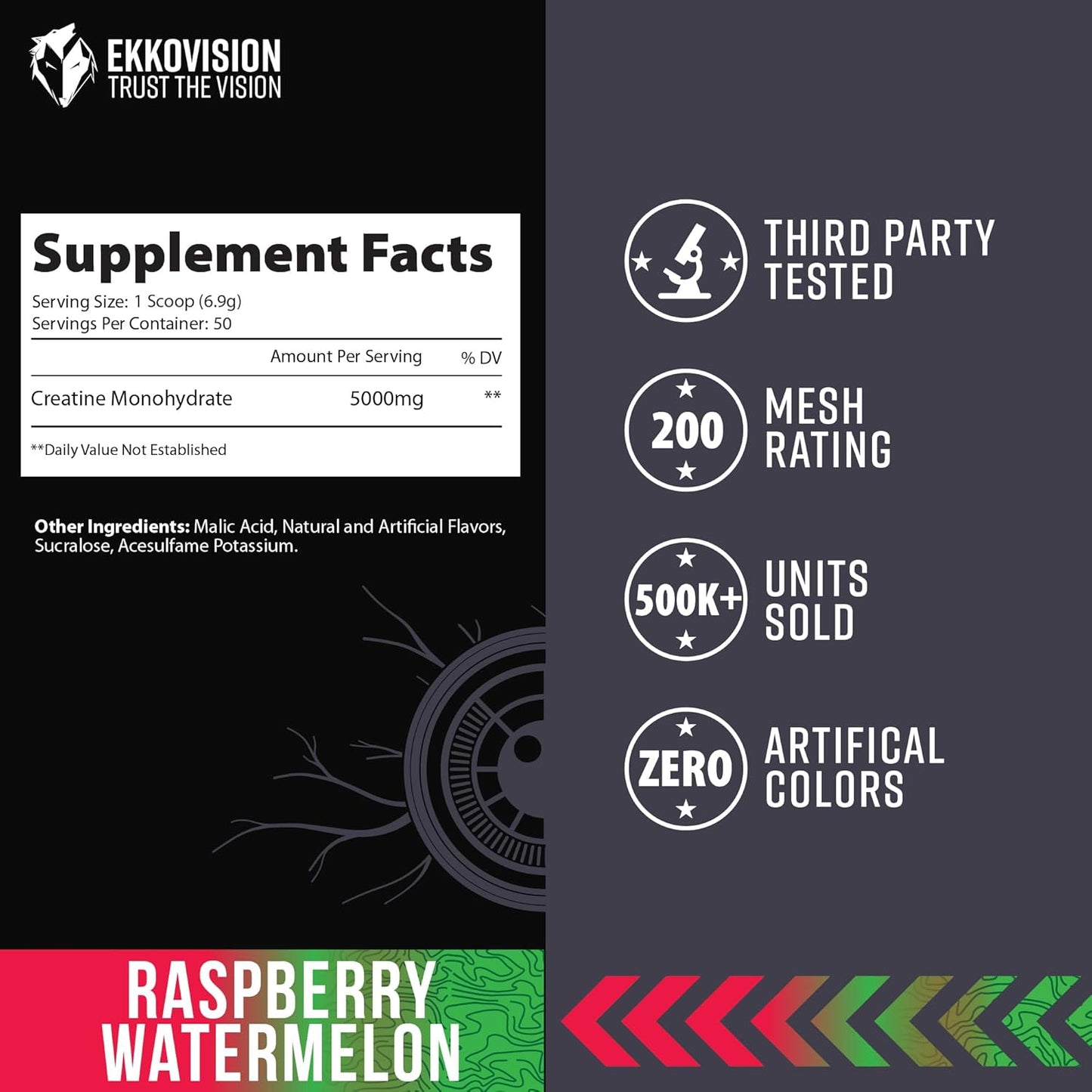 Creatine Monohydrate Powder, Micronized, Raspberry Watermelon, Pre & Post Workout Supplement for Men and Women, Energy Support, Easy to Mix in Shakes, Smoothies & Beverages, 50 Servings