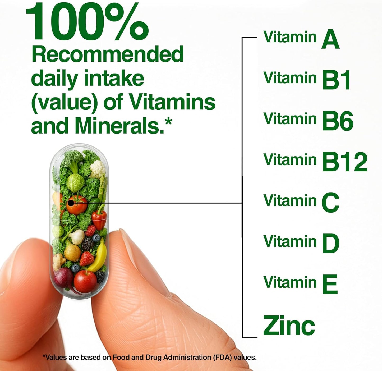 1000mg Immune Support Capsules Made with 25 Organic Fruits and Vegetables, Strong Immunity Boosters with Vitamins A, C, D3, and Zinc, 60 Count