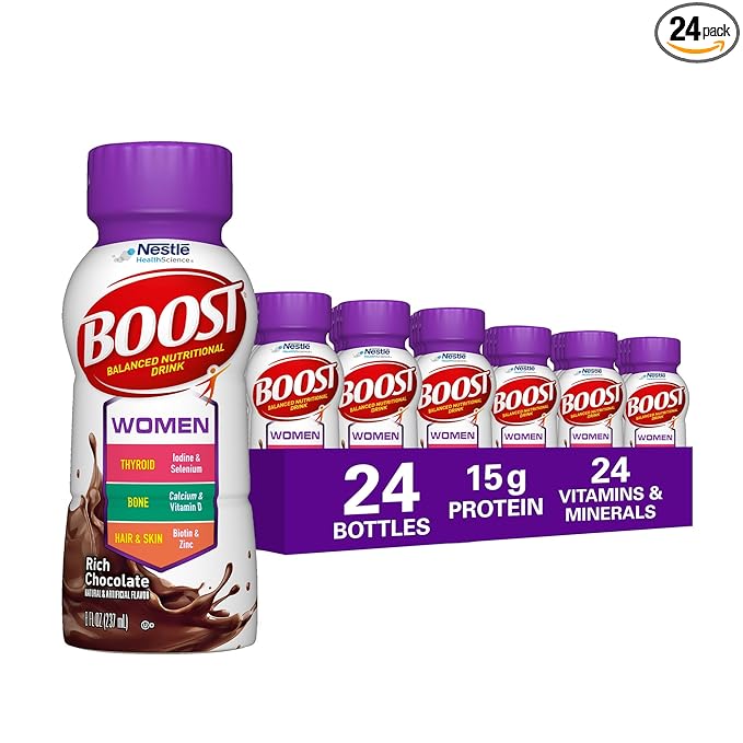 BOOST Women Balanced Nutritional Drink, Rich Chocolate, 8 fl oz (Pack of 24)