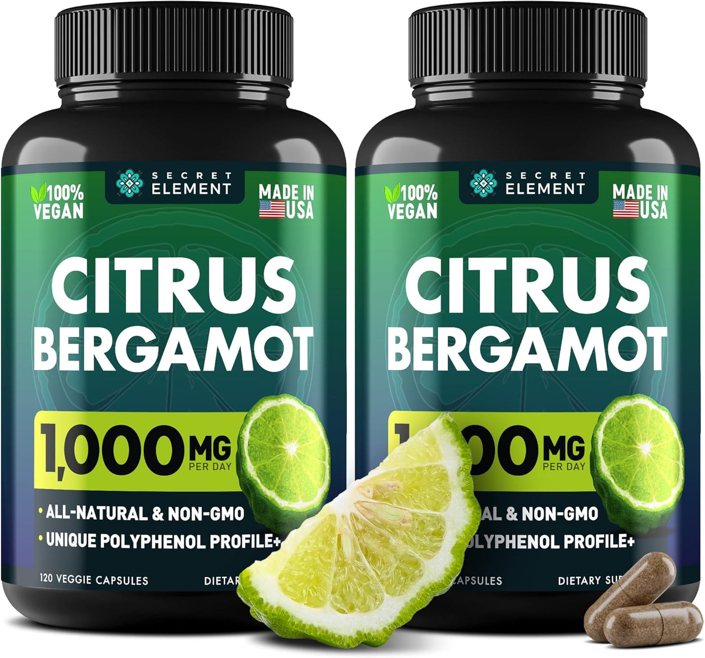 (2 PACK) Citrus Bergamot Extract 1000mg - Citrus Bergamot Supplement for Circulatory Health, Immunity, and Graceful Aging - 2x the potency of Citrus Bergamot 500mg - 240 Vegan Citrus Bergamot Capsules