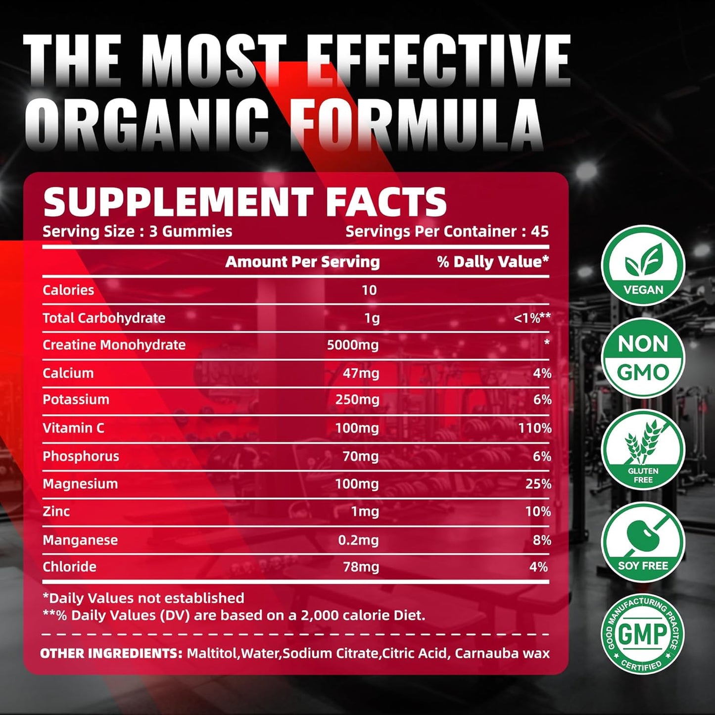 Creatine Monohydrate Gummies for Men & Women-5g of Creatine Monohydrate per Serving - Sugar Free,Vegan, Strawberry Electrolyte Chews, 135 Count