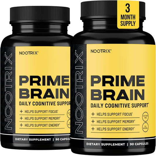 Prime Brain Nootropic Supplement | Supports Memory, Mental Focus, Cognitive Health & Energy | Promotes Healthy Mood & Brain Function | Ginkgo Biloba, Lion's Mane & L Theanine | 180 Capsules