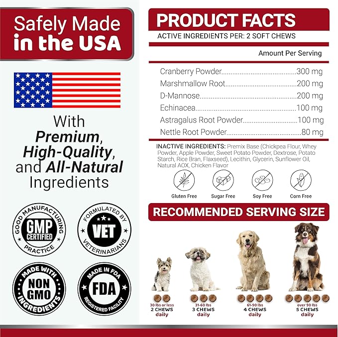 Dog UTI Chews - 170 Treats - Cranberry Supplement for Dogs - Bladder Control - Digestion & Immune Support - Urinary Tract Health - Multivitamin - Vitamins and Supplements - Made in USA