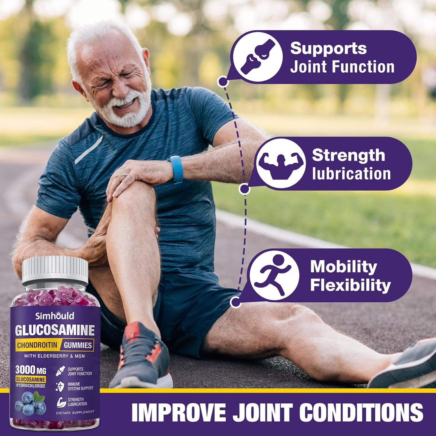 2 Packs Glucosamine Chondroitin Gummies - 3000MG Extra Strength Joint Support Supplement with MSM & Elderberry, Flexibility, Antioxidant Immune Support Gummy for Adults, Men & Women