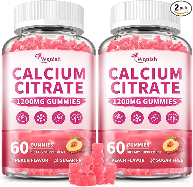 (2 Pack) Calcium Citrate 1200 mg Gummies Supplements for Women & Men,Pure Calcium Citrate Gummies for Bone, Muscle & Immune Support - Easy to Digest, Sugar Free,Vegan,Peach Flavor,60 Day Supply