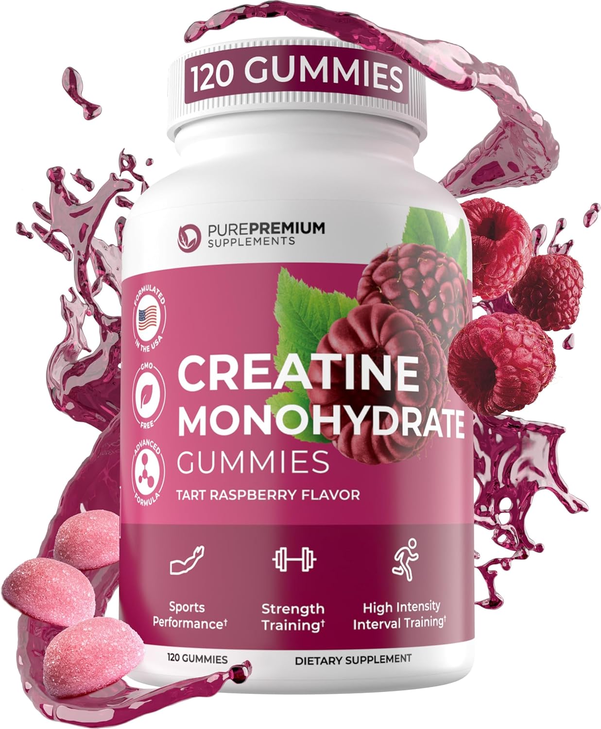 PurePremium Creatine Supplements for Men/Women - Non-GMO Creatine Monohydrate Gummies 5g for Strength, Endurance Support, Muscle Recovery - 120 Gummies