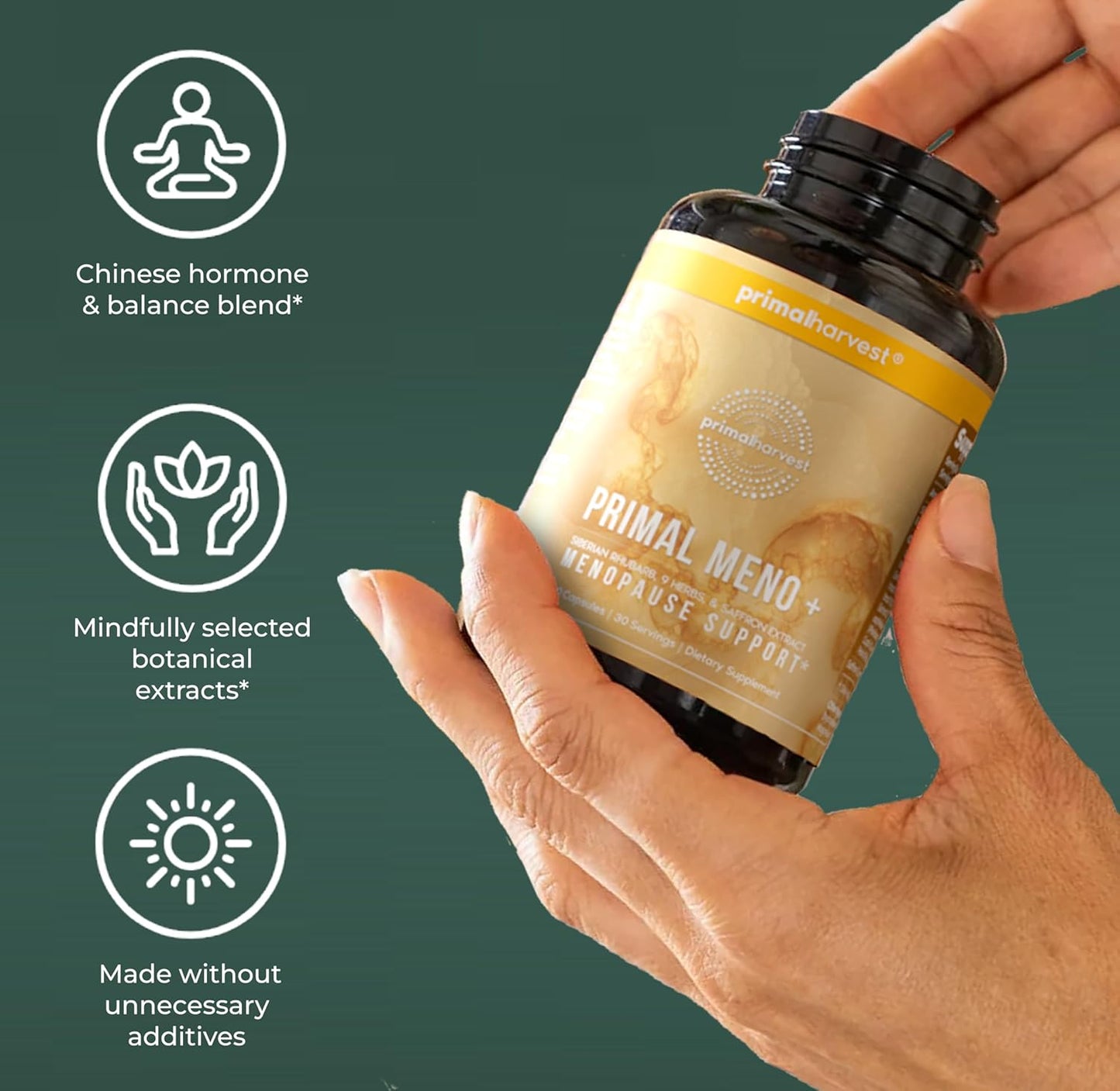 Primal Harvest Meno+ Menopause Support with Saffron & Chinese Herbs Support Mood, Menopausal Symptom Relief, & General Well-Being (2 Pack)