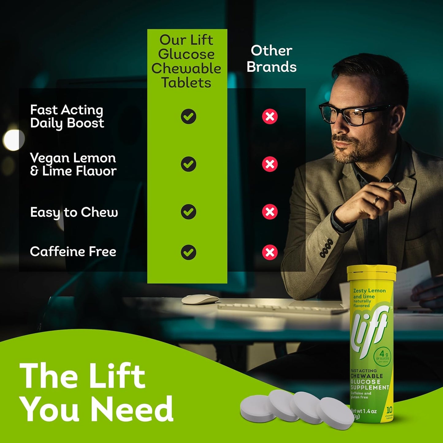 Lift Glucose Fast-Acting Glucose Chewable Energy Tablets, Lemon & Lime, 10 ct Tube (Pack of 12)